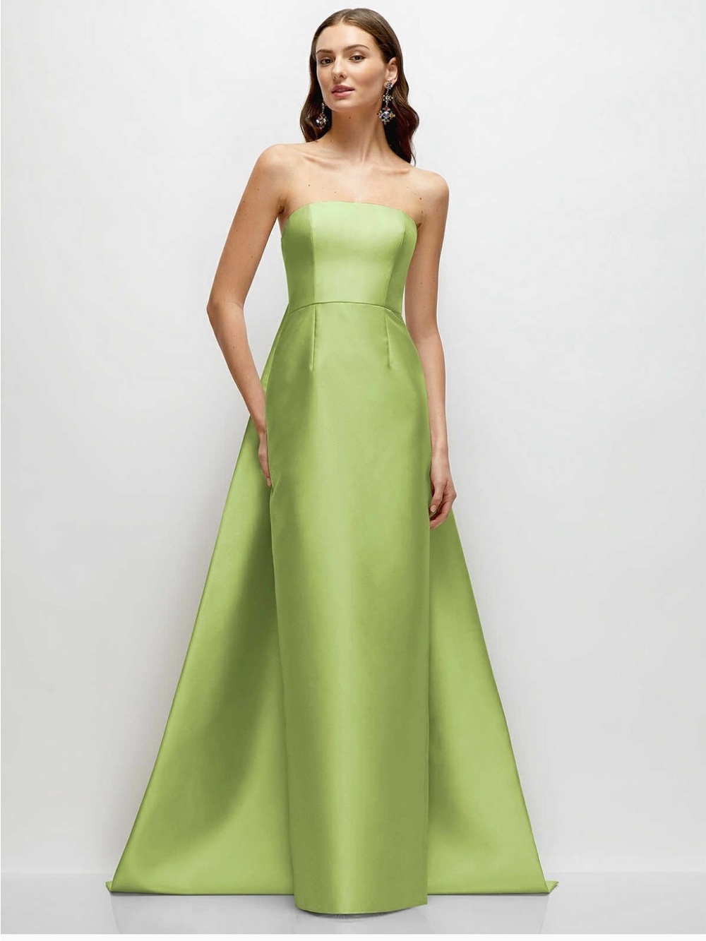 Dessy Strapless Lime Green Satin Evening Gown-NWT